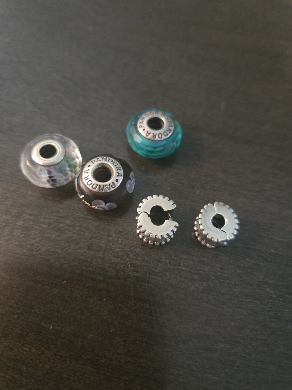 Pandora Teal, Black, Clear Glass Bead & Silver Spacer Set